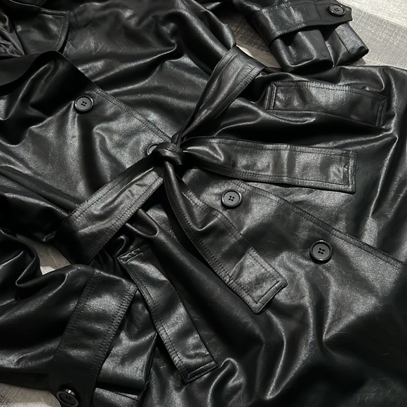 Vintage Robbie Sport Black Shimmery Trench Coat Shoulder Pads Epaulets women’s 6 - Picture 3 of 8